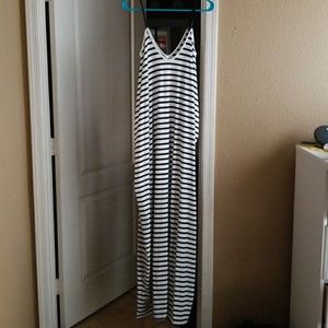 NWOT Long white and navy pinstriped maxi